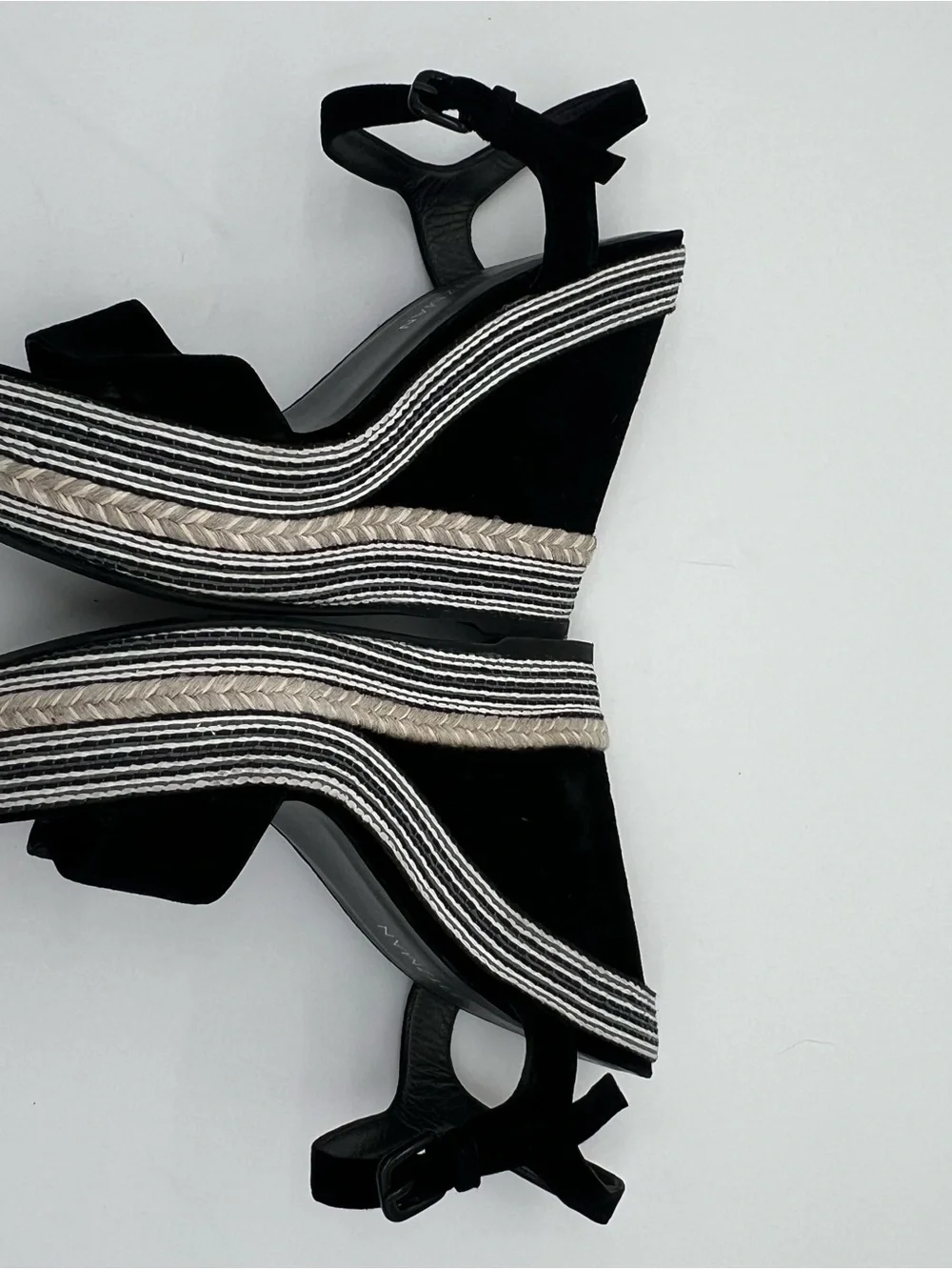 Stuart Weitzman Black Suede Espadrille Platform Wedge Sandals size 7.5